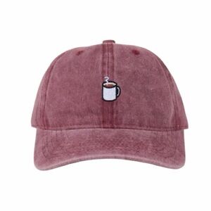 Sporty Coffee Cup Embroidered Burgundy Cap New Without Tags